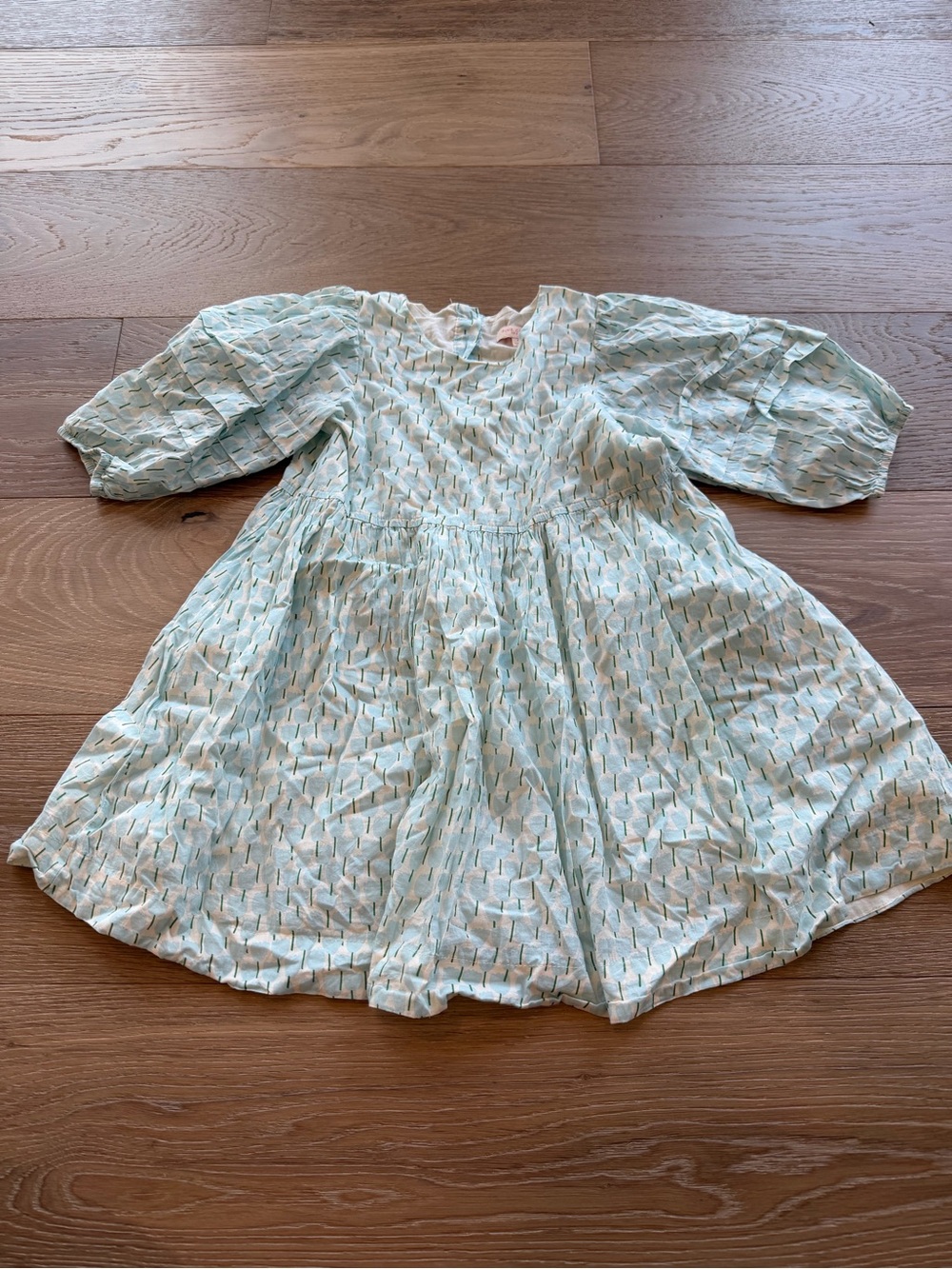Pink Chicken girls Mint Blue Geometric Puff-Sleeve Dress